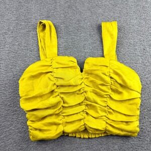 Rabbit Rose Women's S Small Yellow Ruched Smocked Crop‎ Top